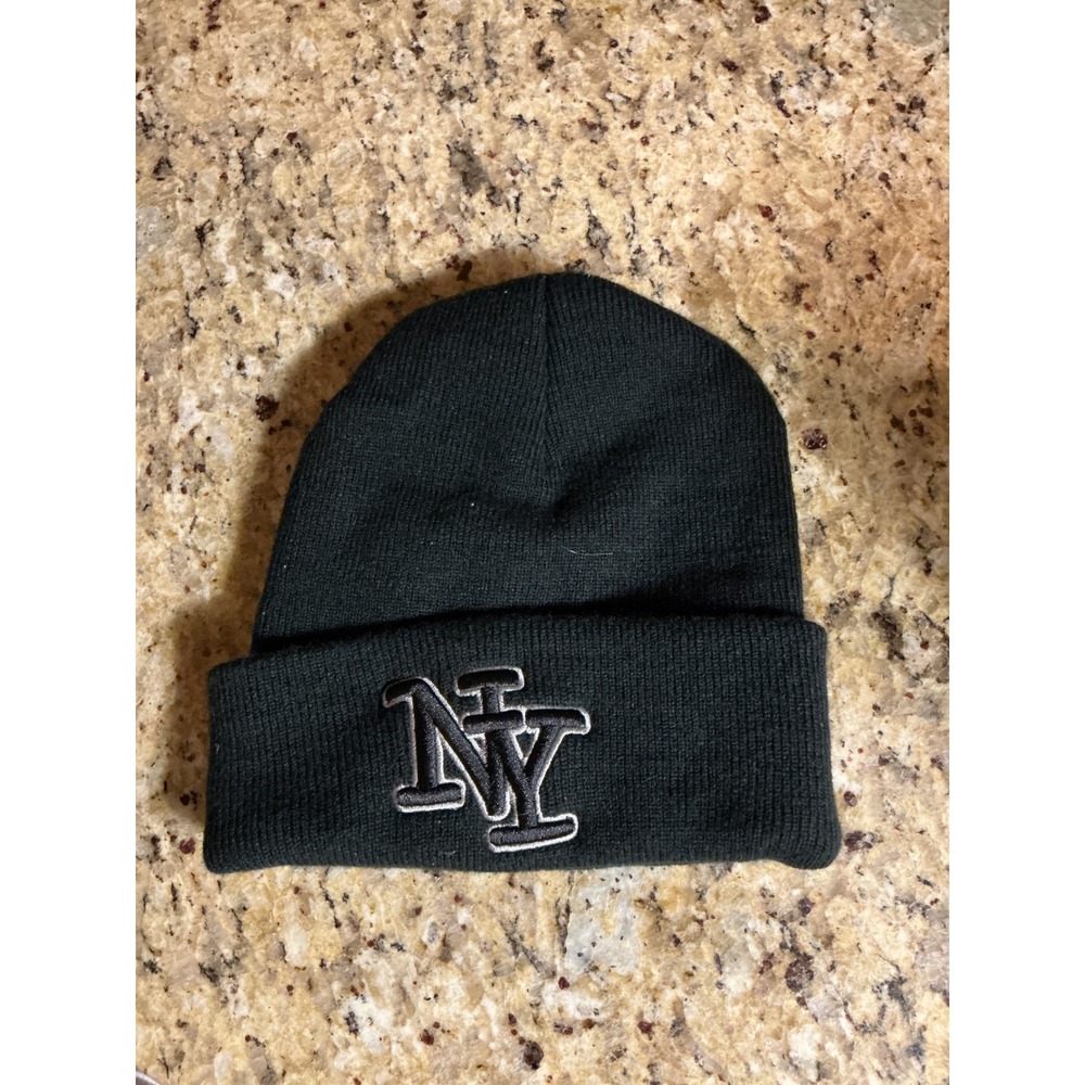 Black NYC New York Embroidered Cuffed Knit Beanie Hat One Size Streetwear